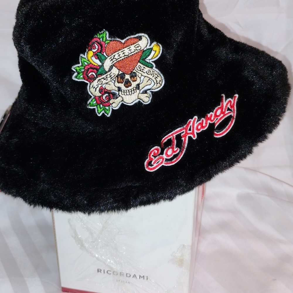 Ed Hardy  Hat with Skull and Roses Embroidery